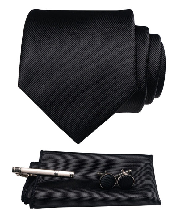 Silk Necktie Pocket Square Hanky Cufflinks Set