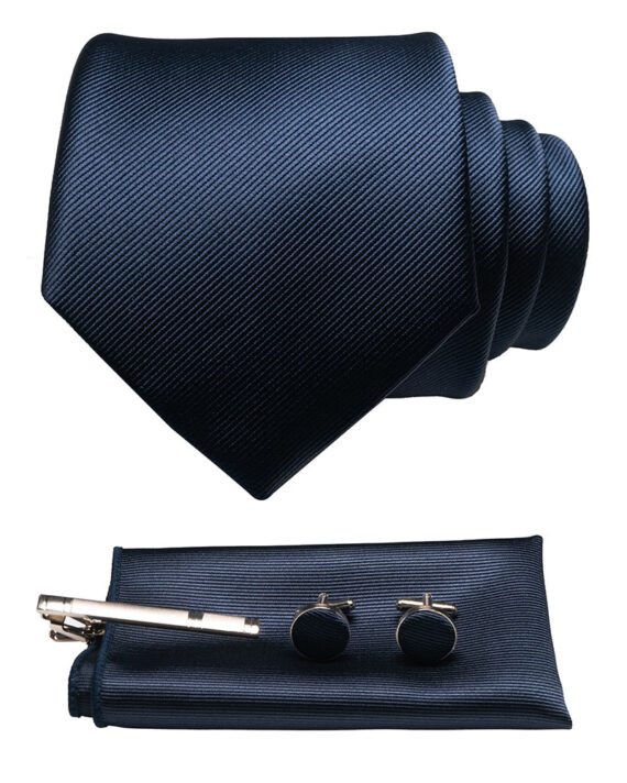 Silk Necktie Pocket Square Hanky Cufflinks Set
