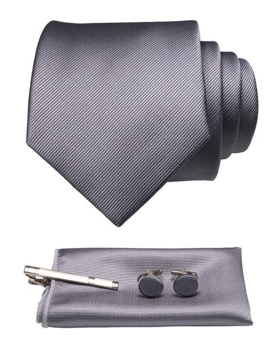 Silk Necktie Pocket Square Hanky Cufflinks Set