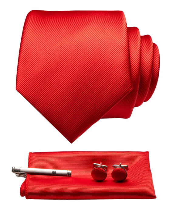 Silk Necktie Pocket Square Hanky Cufflinks Set