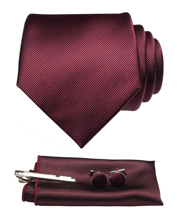 Silk Necktie Pocket Square Hanky Cufflinks Set