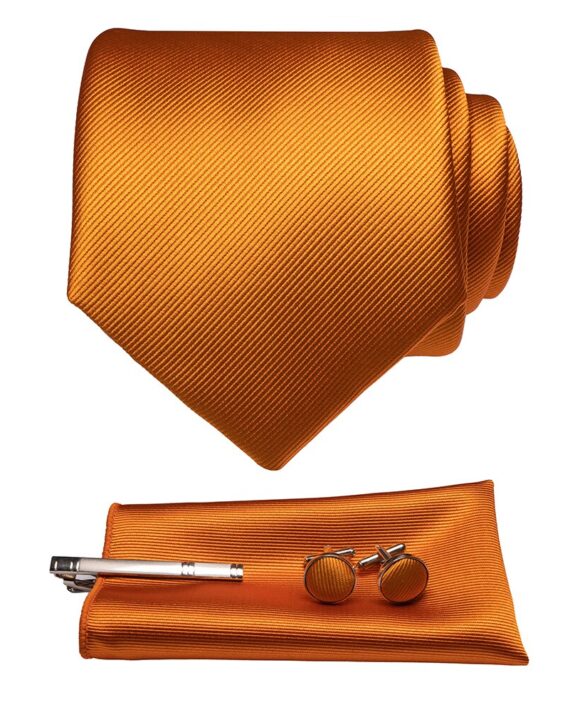 Silk Necktie Pocket Square Hanky Cufflinks Set