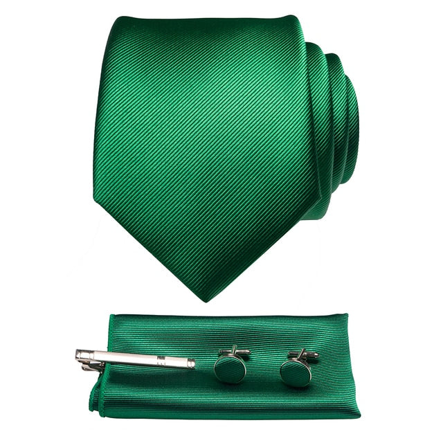 Silk Necktie Pocket Square Hanky Cufflinks Set