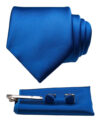 Silk Necktie Pocket Square Hanky Cufflinks Set