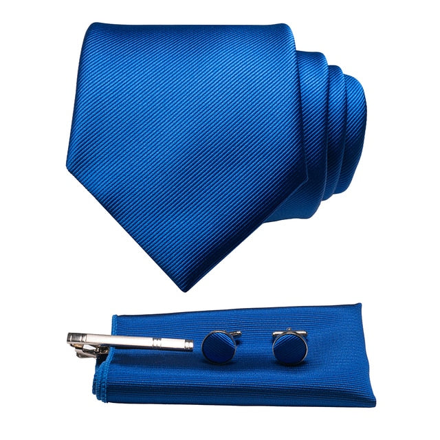 Silk Necktie Pocket Square Hanky Cufflinks Set