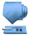 Silk Necktie Pocket Square Hanky Cufflinks Set