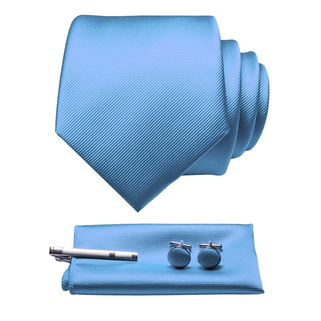 Silk Necktie Pocket Square Hanky Cufflinks Set