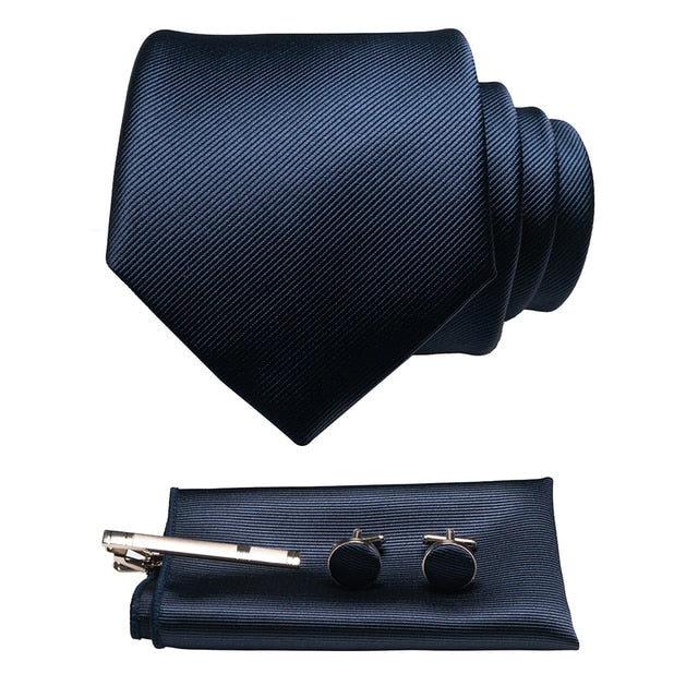 Silk Necktie Pocket Square Hanky Cufflinks Set