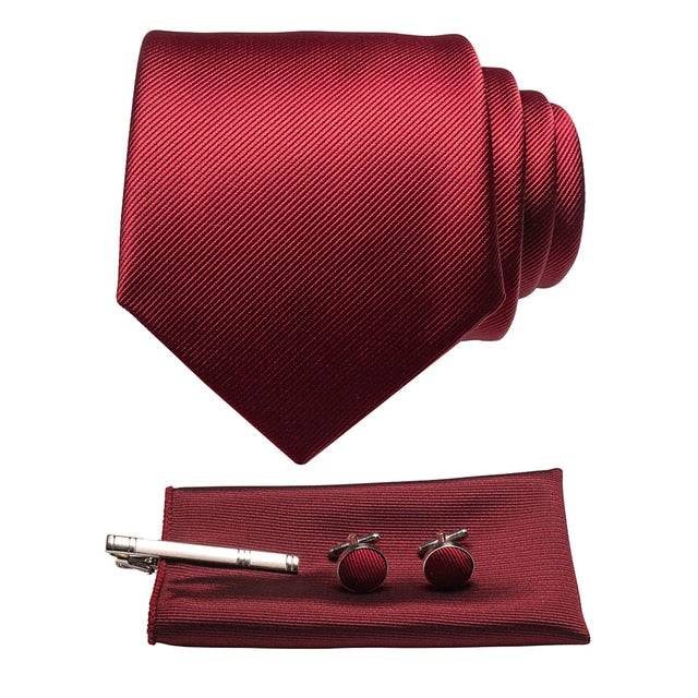 Silk Necktie Pocket Square Hanky Cufflinks Set