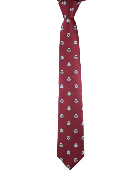 Jacquard White Helmet Pattern Burgundy Necktie
