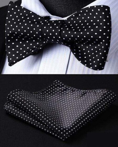 Black & White Pin Dots Matching Bowtie Set (2pc)