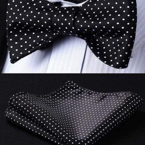 Black & White Pin Dots Matching Bowtie Set (2pc)