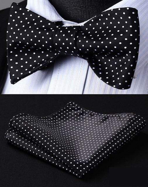 Black & White Pin Dots Matching Bowtie Set (2pc)