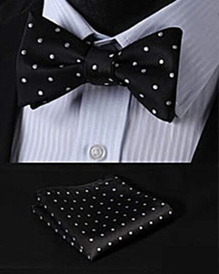 Black with White Polka Dots Matching Bowtie Set (2pc)