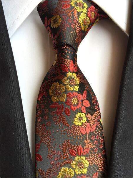 Brown with Red & Yellow Floral Tie