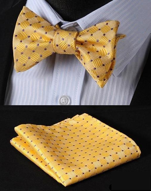 Checkered Yellow & Light Yellow with Blue Pin Dots Matching Bowtie Set (2pc)