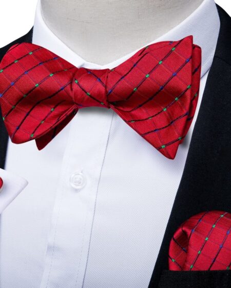 Cherry Red with Blue Stripes Matching Bowtie Set (3pc)