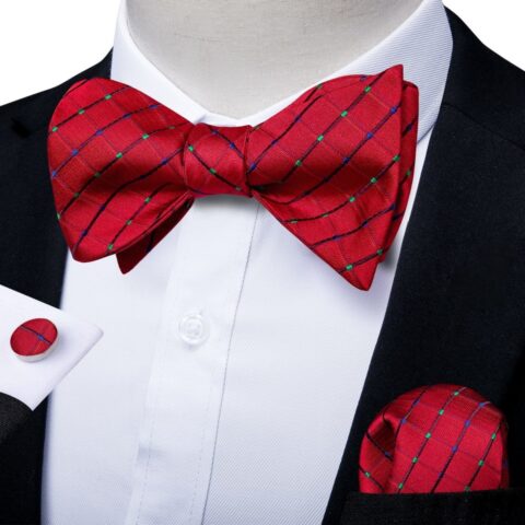 Cherry Red with Blue Stripes Matching Bowtie Set (3pc)