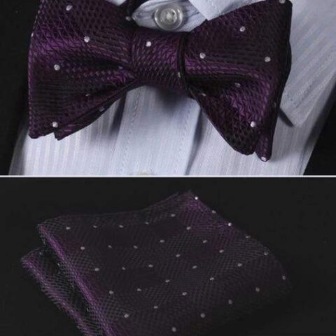 Dark Purple Checkered with White Pin Dots Matching Bowtie Set (2pc)
