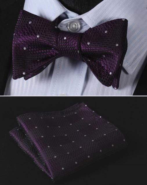 Dark Purple Checkered with White Pin Dots Matching Bowtie Set (2pc)