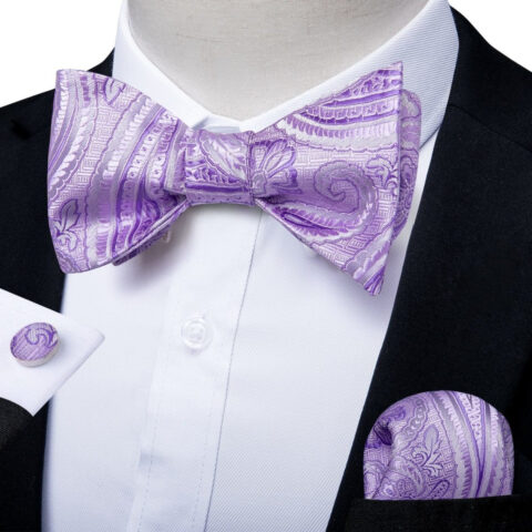 Lilac Purple Paisley Matching Bowtie Set (3pc)