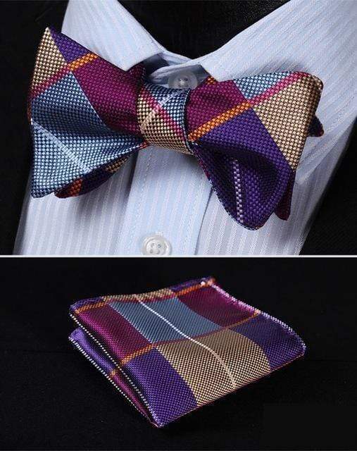 Pink, Purple, Orange, Light Blue & Tan Plaid Matching Bowtie Set (2pc)