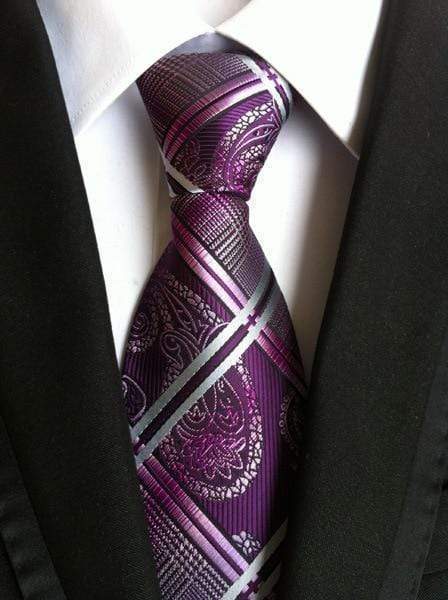 Purple & Silver Stripes & Paisley Tie