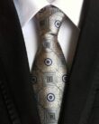 Silver, Gold & Gray Geometric Patterned Tie