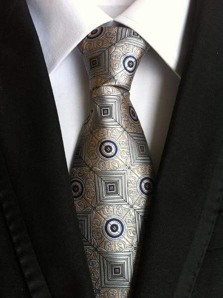 Silver, Gold & Gray Geometric Patterned Tie