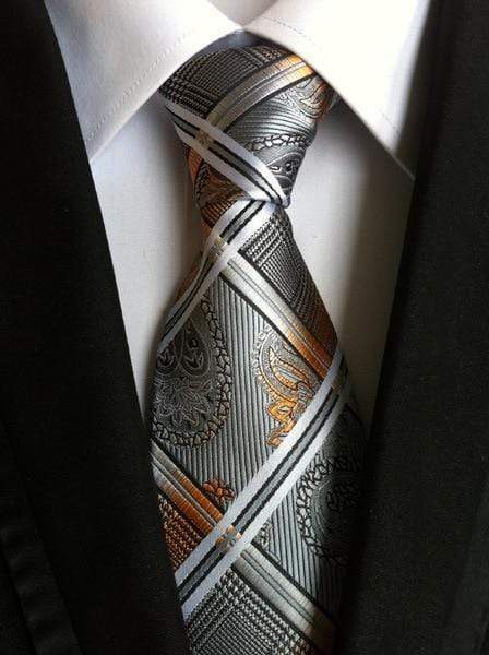 Silver & Orange Paisley & Striped Tie