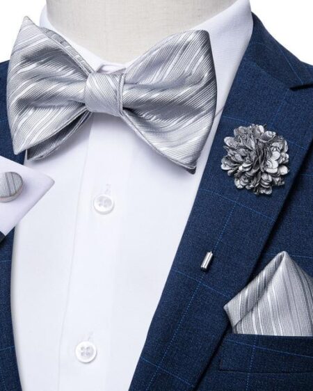 Silver Stripes Matching Bowtie Set (4pc)