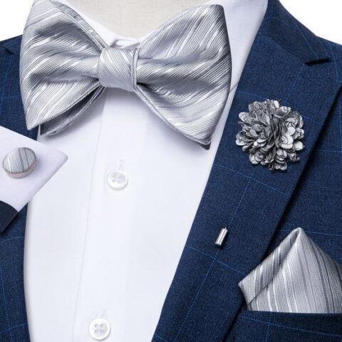 Silver Stripes Matching Bowtie Set (4pc)