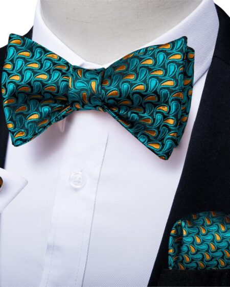 Teal Green and Orange Gold Geometric Matching Bowtie Set (3pc)