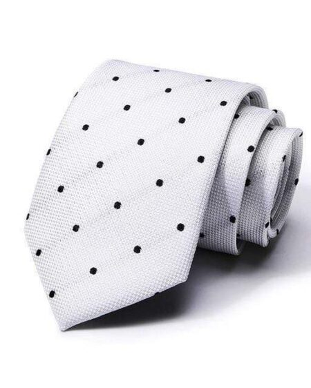 White & Black Dots Skinny Tie